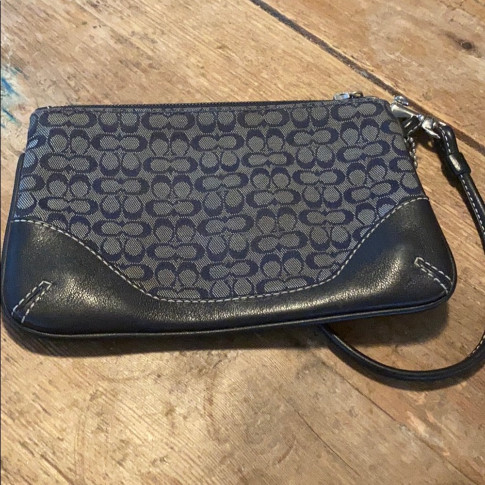 Coach navy blue logo wristlet